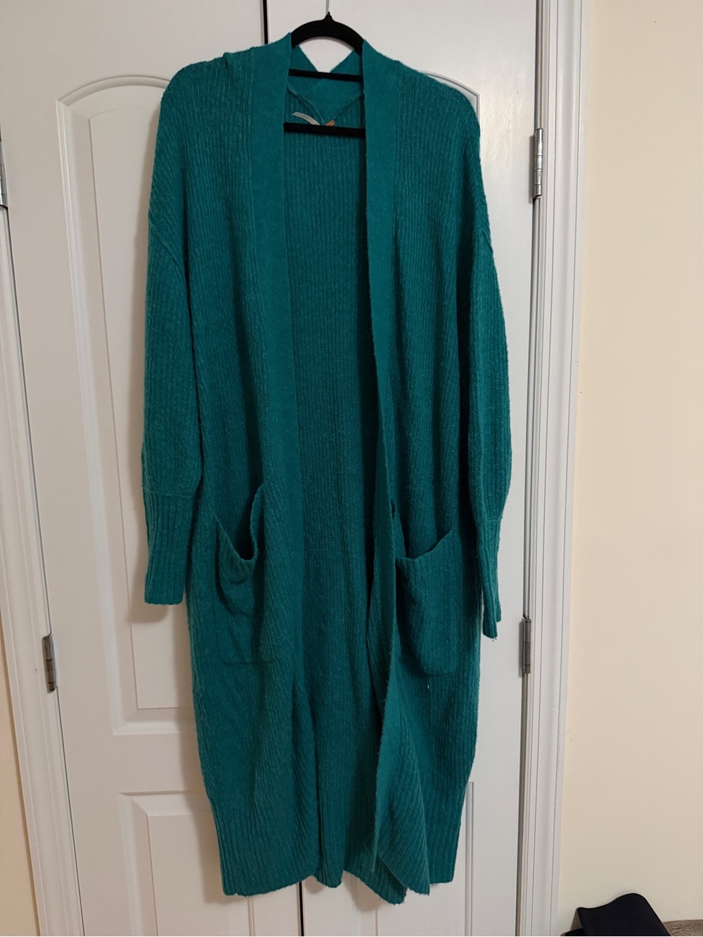 Free People Teal Open-Front oversized Long Cardigan with Pockets